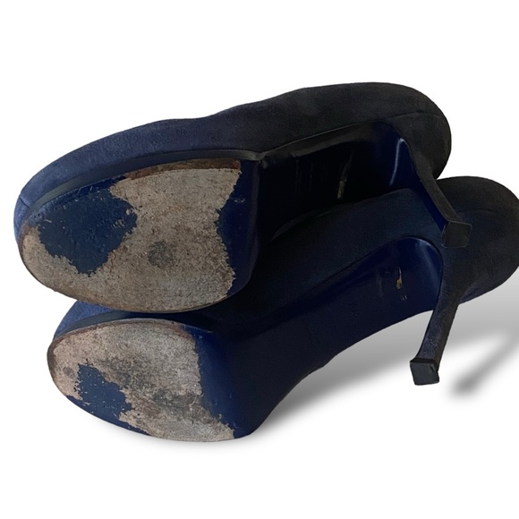 YSL Yves Saint Laurent Trib Navy Blue Suede Heels Pumps Size  7.5 US. 37 1/2EU - Picture 12 of 13
